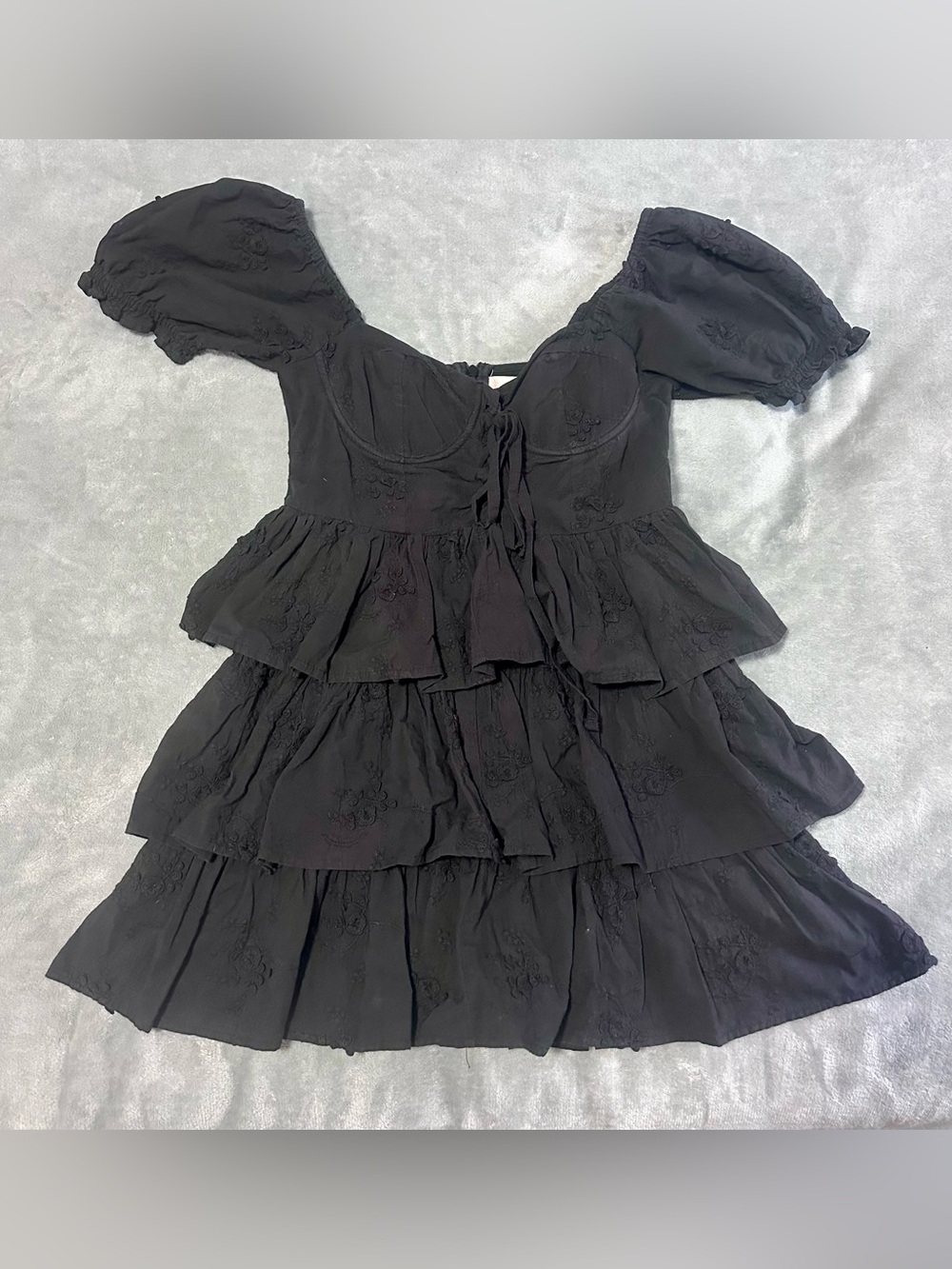 Altar'd State Black Tiered Puff Sleeve Dress